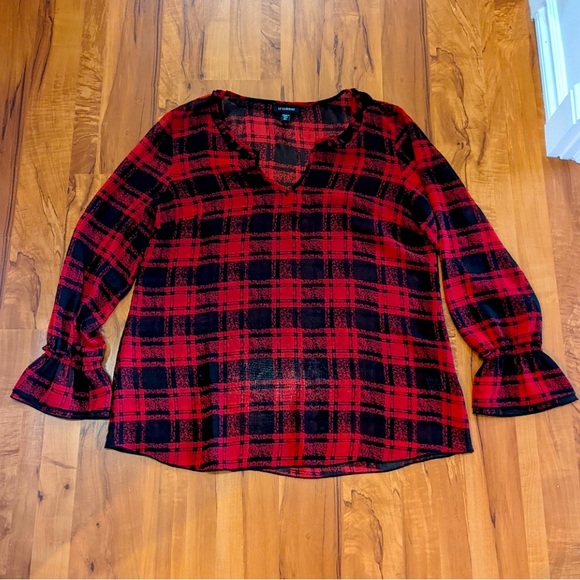 💖🥰 Perfect Condition LE CHÂTEAU Large Black & Red Ginghams Print Blouse - Picture 5 of 6